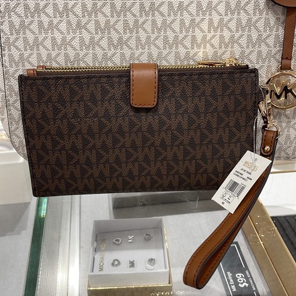 Michael Kors Jet Set Travel Large Double-Zip Wristlet-Wallet-PhoneHolder Brown - Picture 10 of 16